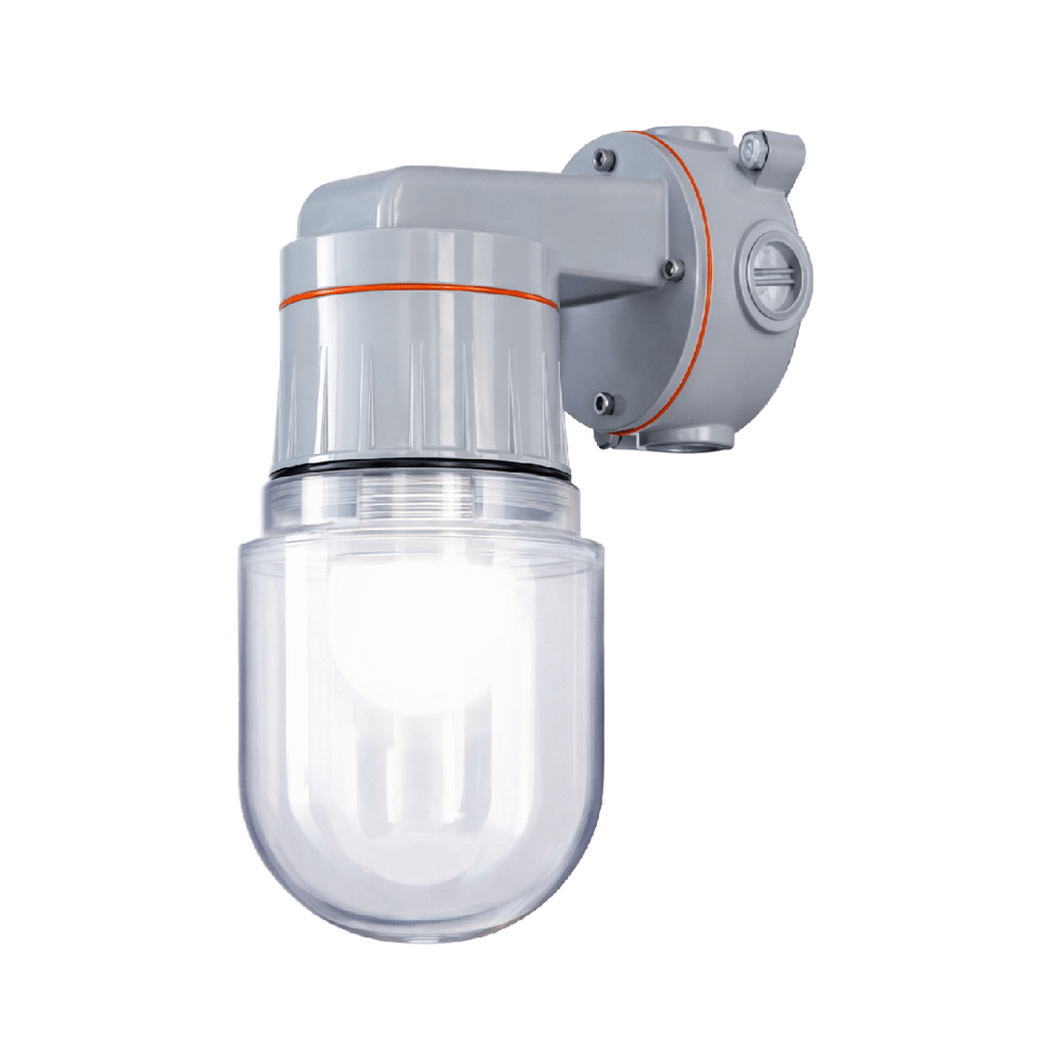 Portalámparas Industrial Montaje a Pared con Caja CVX Vaso de Policarbonato Adaptador Largo Salida 1/2" Serie V100 RAWELT 27.01.3482