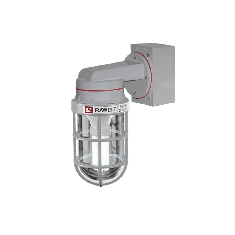 Portalámparas Industrial Montaje a Pared con Tapa para Caja Rectangular Vaso de Cristal y Guarda con Adaptador Corto Serie V100 RAWELT 27.01.3822