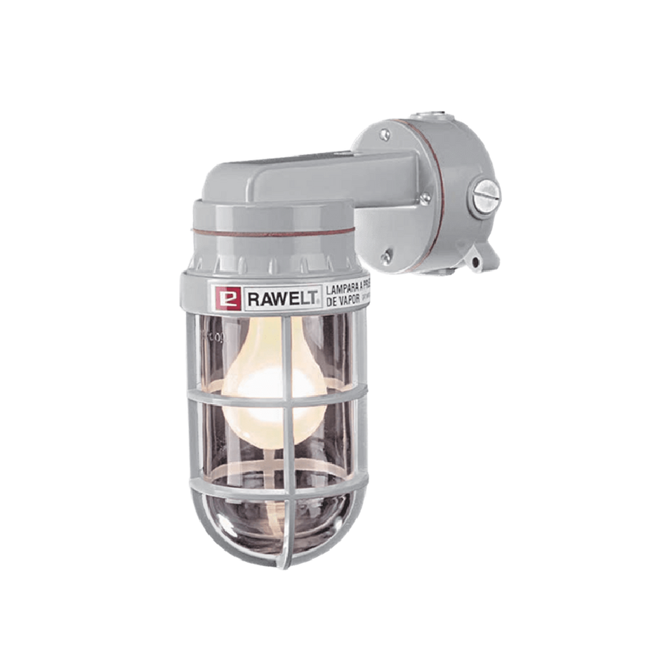 Portalámparas Industrial Montaje a Pared con Caja CVX Vaso de Cristal y Guarda con Adaptador Corto Salida 1/2" Serie V100 RAWELT 27.01.3105