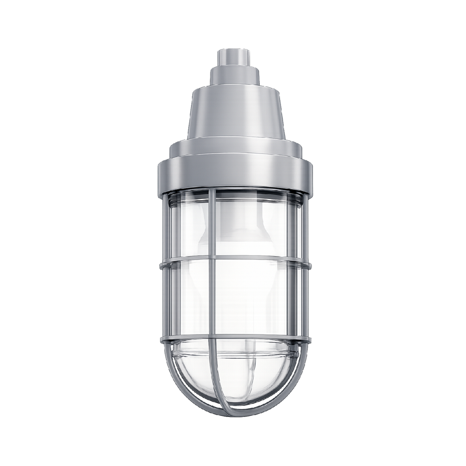 Portalámparas Industrial Montaje Suspendido Vaso de Cristal y Guarda con Adaptador Corto Salida 1/2" Serie V100 RAWELT 27.01.3040